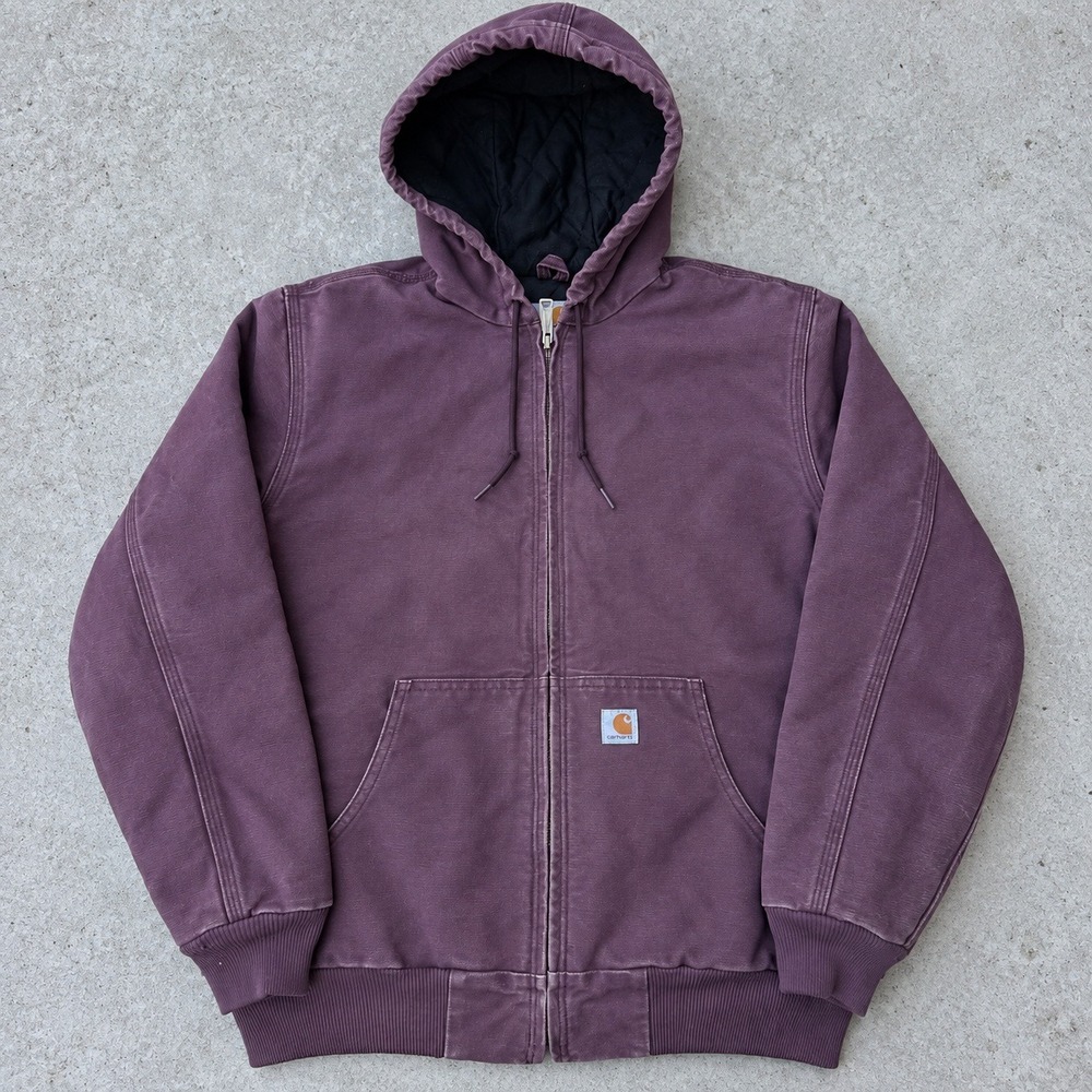 Carhartt WJ130 DPM Deep Plum Hooded Active Jacket Quilted Flannel Lined Medium